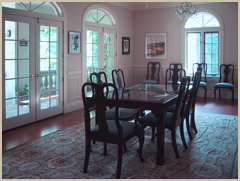 The dining table can extend to seat up to twelve.
