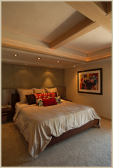 The master bedroom suite with a coffered ceiling.