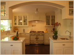 This, during construction, photo shows the newly designed and custom built kitchen in a Spanish-style Sacramento house.