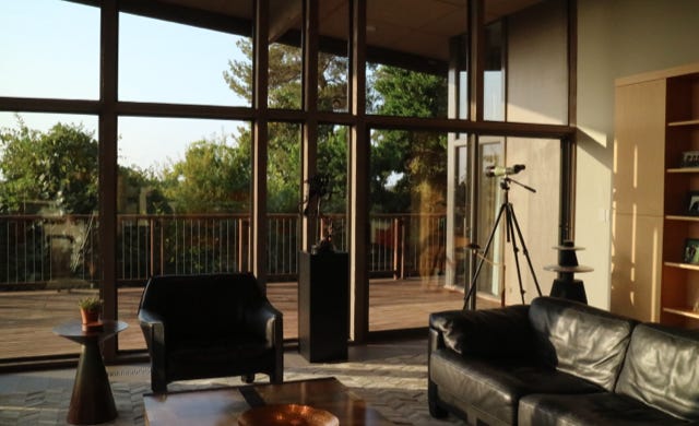 new living room layout and exterior overlook deck