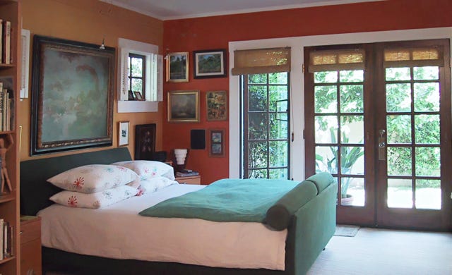 master bedroom with european furniture and easy exterior access