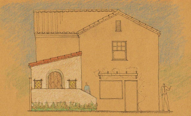 preliminary sketch of new side elevation at new covered porch