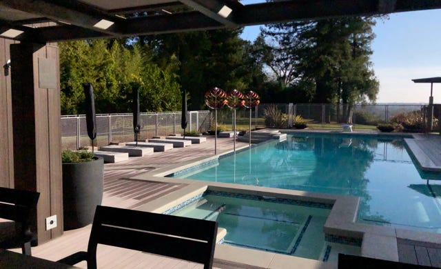 cooks view to pool beyond